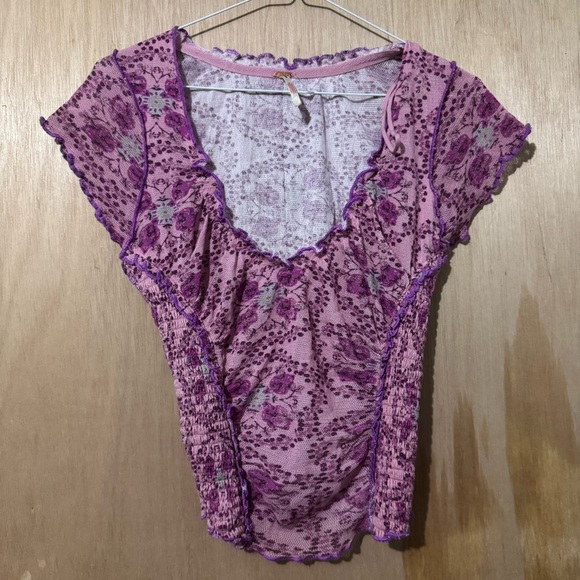 NEW Free People Oh My Baby Tee in Lilac Combo Fitted Cropped Scoop Neck - Picture 4 of 8